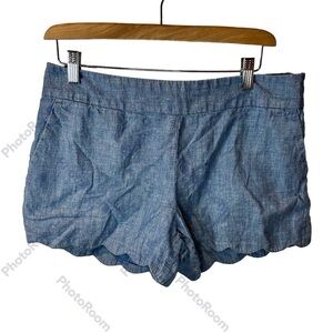 Loft‎ The Riviera Short Chambray Cotton Linen Blend Scalloped Hem Size 6